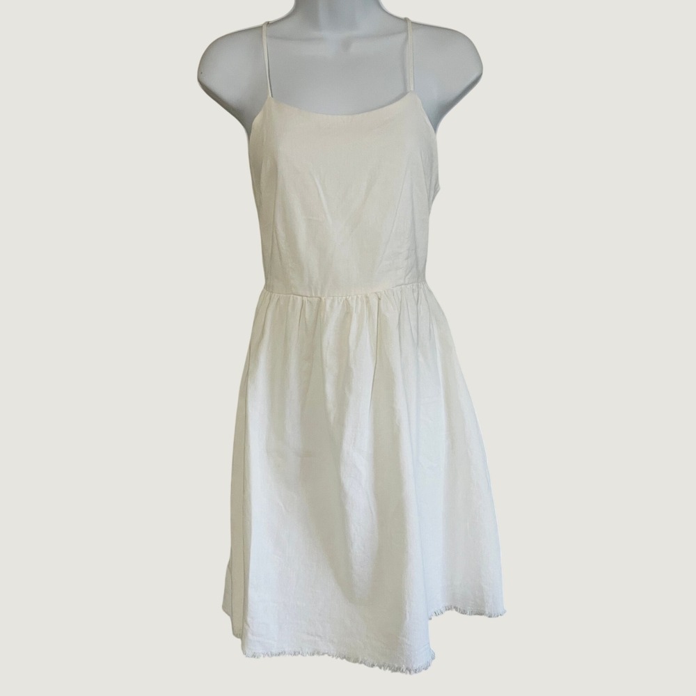 Old Navy Womens Preppy White Linen Blend Raw Hem Mini Dress XS Fisherman Coastal